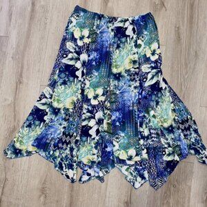 Blue And Green Floral Print Midi Skirt Size M